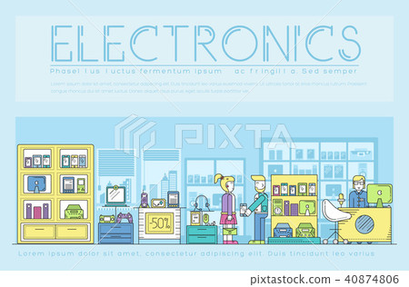 Device store landscape concept. Thin line icons Device store landscape concept. Thin line icons 40874806