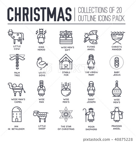 Merry Christmas line icons flat set background. 40875228