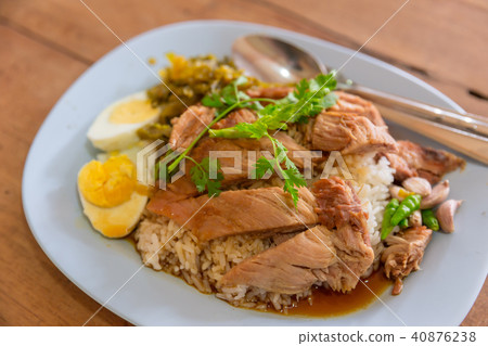 Popular Thai food of Stewed pork leg on rice 40876238