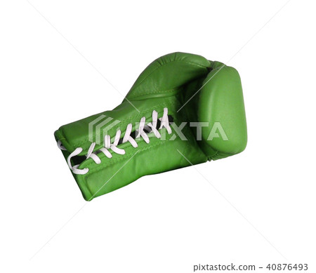 Green boxing glove on a white background close up 40876493