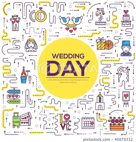 Thin line different decorations and food arranged 40878312