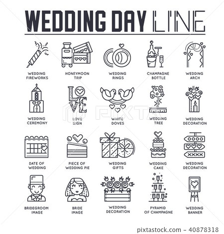 Thin line different decorations and food arranged 40878318