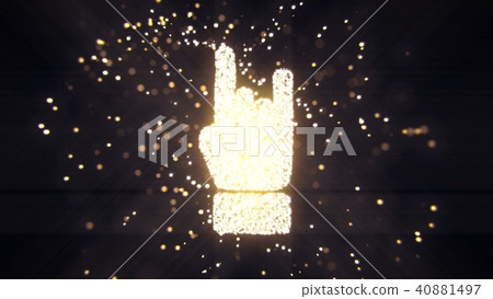 Abstract flying flickering particles turn into a hand sign. 3D rendering 40881497