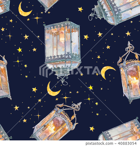 Antique lantern with candle. Watercolor hand drawn painting illustration isolated on white Antique lantern with candle. Watercolor hand drawn painting illustration isolated on white 40883054