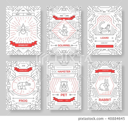 Animal vector brochure cards thin line set.  40884645