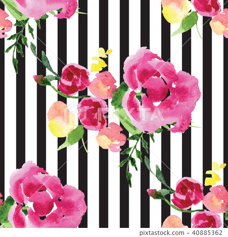 Hand-painted watercolor floral rose Pattern 40885362