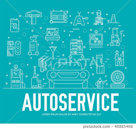auto service landscape concept. Thin line icons auto service landscape concept. Thin line icons 40885408