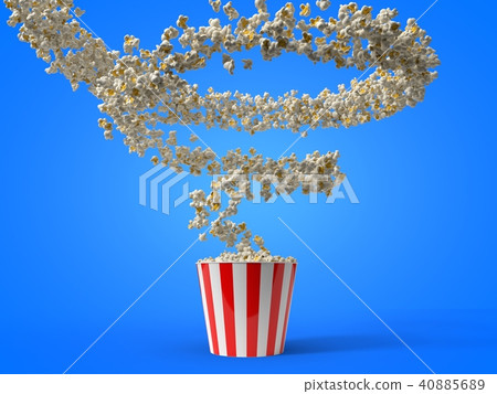 flow of popcorn filling a bucket. 3d illustration flow of popcorn filling a bucket. 3d illustration 40885689