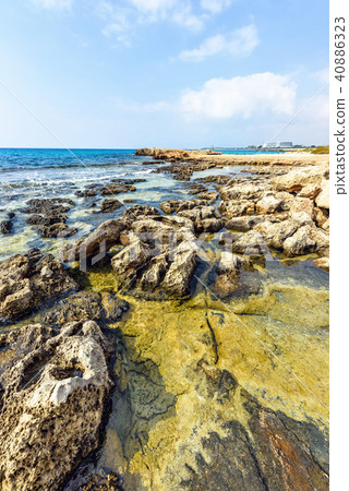 Daylight view to Nissi Beach with colorful bright 40886323