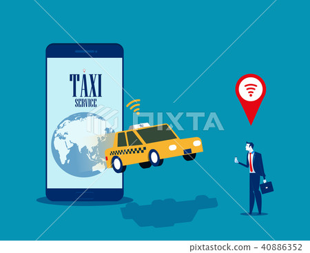 Taxi service. Businessman call taxi with mobile Taxi service. Businessman call taxi with mobile 40886352