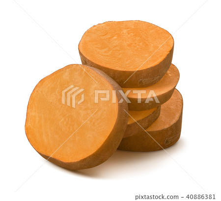 Sweet potato round slices pile isolated on white Sweet potato round slices pile isolated on white 40886381