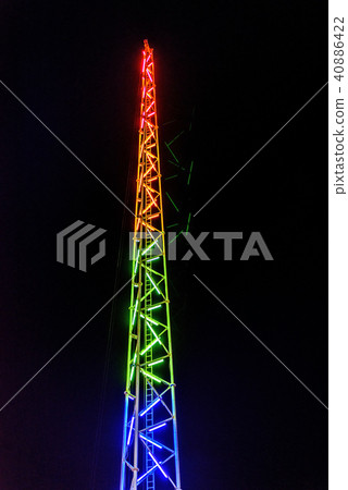 Night view to Reverse bungee fairground ride tower 40886422