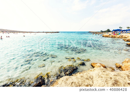 Daylight view to Nissi Beach with colorful bright 40886428