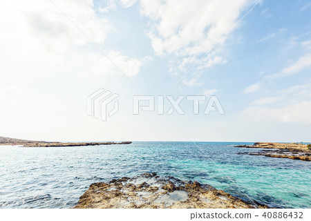 Daylight view to Nissi Beach with colorful bright 40886432