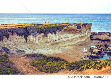 Sunset view to little coast with green grass Sunset view to little coast with green grass 40886485