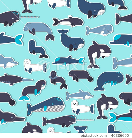 Sea mammals animal collection icons set.  40886690