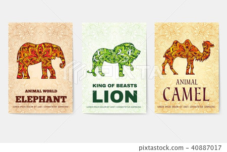 插图素材 art wild animals brochure cards jungle template