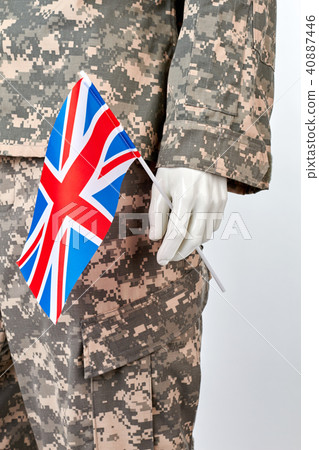 Mannequin in army uniform with british flag, close up. 40887446