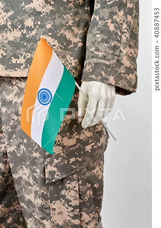Mannequin holds indian flag. 40887453