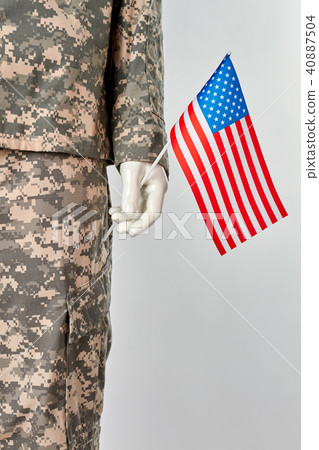 Mannequin in army uniform with usa flag. 40887504