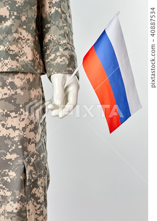 Mannequin in army uniform with russian flag. 40887534