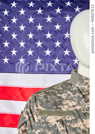 Mannequin in military uniform against usa flag. 40887612