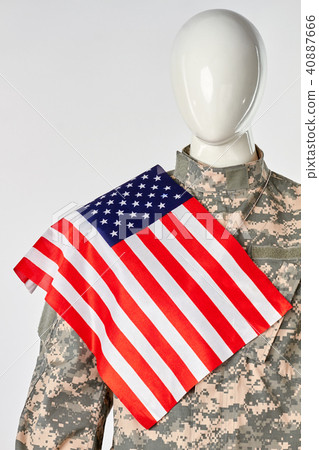 Portrait of soldier with american usa flag on his shoulder. 40887666