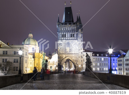 night view of Charles Bridge in Prague 40887819