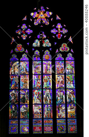 Stained Glass window in St. Vitus Cathedral,Prague 40888246