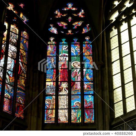 Stained Glass window in St. Vitus Cathedral,Prague 40888260