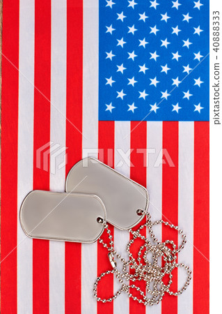 Dog tags and american usa flag. Dog tags and american usa flag. 40888333