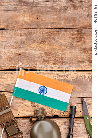 Equipment and essentials of indian soldier with copyspace. 40888468
