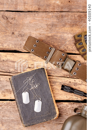 Flat lay, set of military equipment. Flat lay, set of military equipment. 40889140