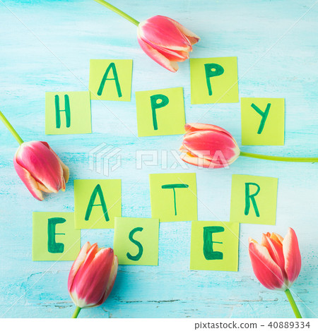 Happy Easter background tulips flowers Happy Easter background tulips flowers 40889334