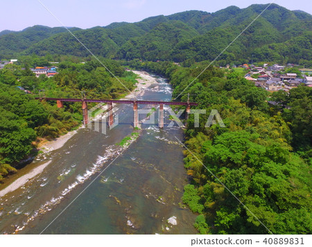 "Arakawa Bridge" I looked up from the sky ~ Aerial photograph with Drone (Chichibu-machi Chichibu-gun Saitama Prefecture Nagano-machi Shimodano) 40889831