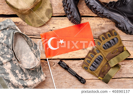Turkey army soldier items flat lay. Turkey army soldier items flat lay. 40890137