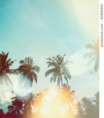 Vintage tropical sunset with silhouette palm trees. 40890993