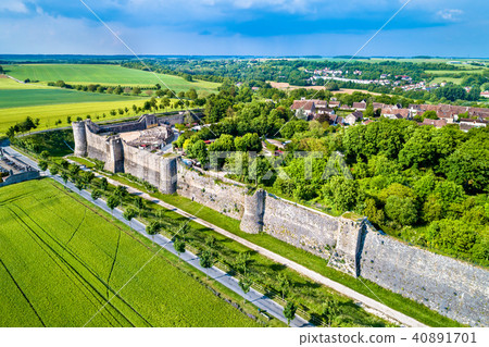 Aerial view of the city walls of Provins, a town of medieval fairs and a UNESCO World Heritage Site Aerial view of the city walls of Provins, a town of medieval fairs and a UNESCO World Heritage Site 40891701
