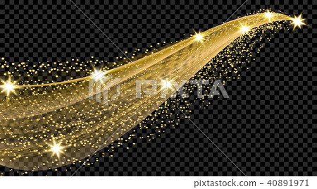 Gold wave with a shine effect on a checkered background. Comet with a luminous tail and stars Gold wave with a shine effect on a checkered background. Comet with a luminous tail and stars 40891971