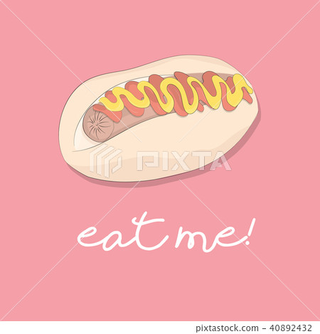 Vector hot dog print. American fast food meal. Bread with sausage, ketchup, mustard. Lunch delicious 40892432