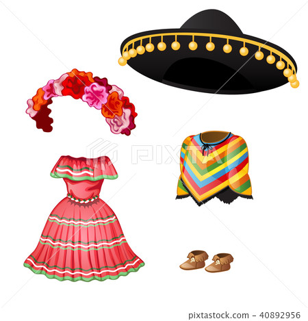 The elements of the national mens and womens clothing isolated on a white background. Vector cartoon 40892956