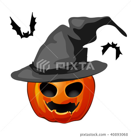 Pumpkin in a witch hat and bats isolated on white background. The attributes of the holiday Pumpkin in a witch hat and bats isolated on white background. The attributes of the holiday 40893068