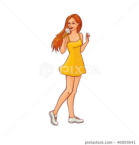Vector pretty young woman holding ice cream 40893641