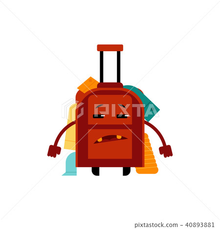 Overloaded with clothes frustrated suitcase cartoon character isolated on white background. 40893881