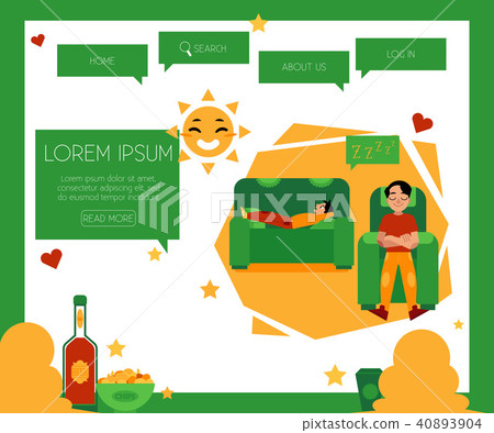 Body relaxation concept at web page template - man regain strength sitting and lying in comfortable 40893904
