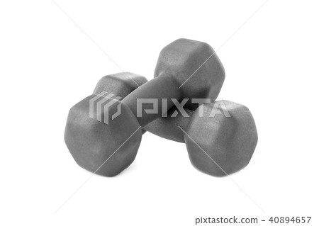 Pair of black dumbbells on white background. 40894657