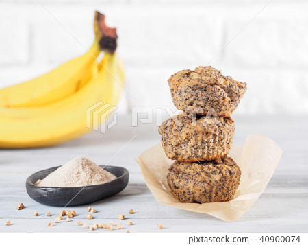 banana muffins with buckwheat flour and poppy seeds banana muffins with buckwheat flour and poppy seeds 40900074