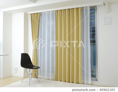 Interior brown curtain and black chair 40902165