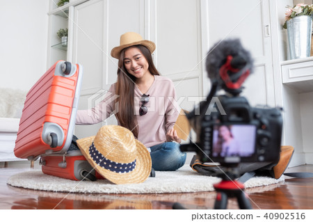 Asian young female blogger recording vlog video 40902516