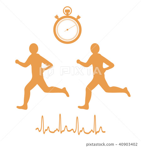 Stylized icon of the two runners with a stopwatch 40903402